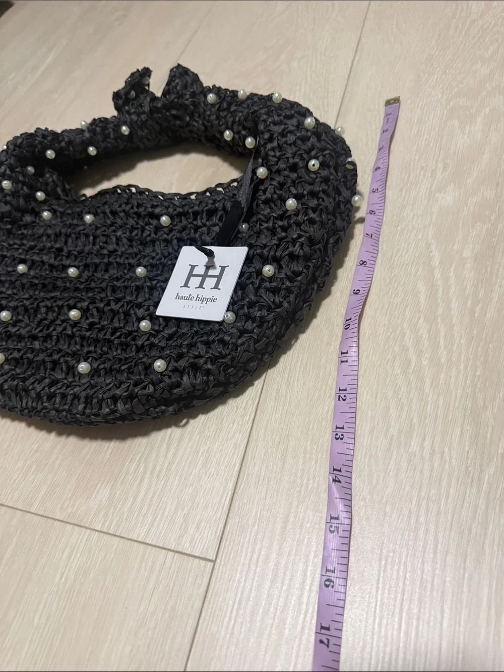 Haute Hippie Charcoal Gray Pearl-Embellished Woven Hobo